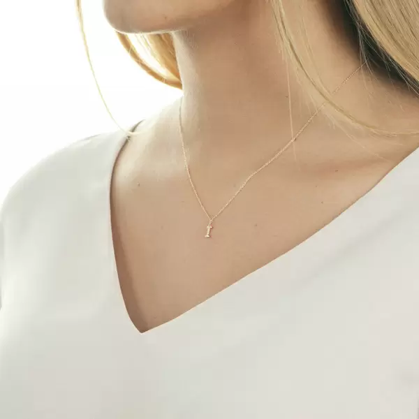 Leaf Jewelry Halskette Letter "I", 14 K Rosegold mit Diamanten Letzte 3 Tage