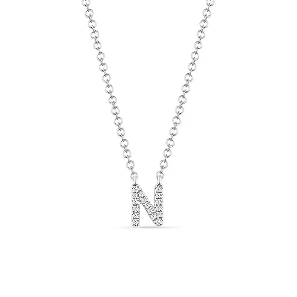 Leaf Jewelry Halskette Letter "N", 14 K Weißgold mit Diamanten Letzter Tag