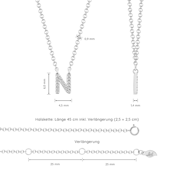 Leaf Jewelry Halskette Letter "N", 14 K Weißgold mit Diamanten Letzter Tag