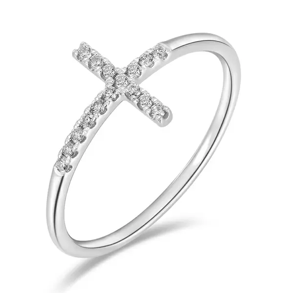 Leaf Jewelry Ring Kreuz mit Diamanten, 18 K Weißgold Nur noch ein Tag übrig