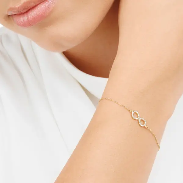 Leaf Jewelry Armkette Infinity mit Diamanten, 18 K Gelbgold Kostenloser Versand international