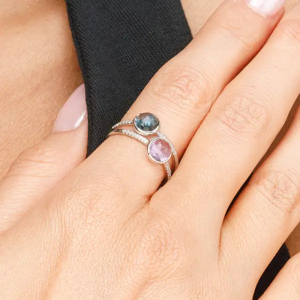 Leaf Jewelry Ring Amethyst mit Diamanten, 14K Weißgold Fabrikladen