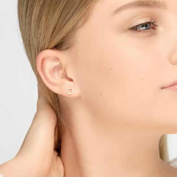 Leaf Jewelry Ohrstecker Clover mit Diamanten, 18 K Gelbgold Begrenzt auf 3 Tage