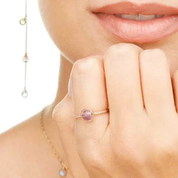Leaf Jewelry Ring Amethyst mit Diamanten, 14K Rosegold, Gr.50 Black Friday Preise