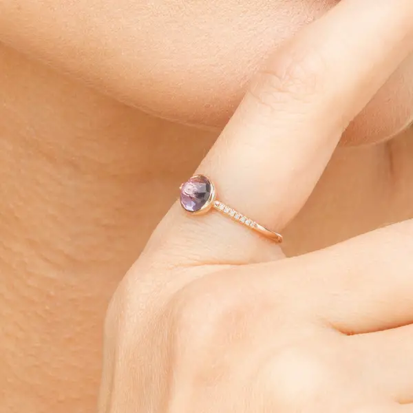 Leaf Jewelry Ring Amethyst mit Diamanten, 14K Rosegold, Gr.50 Black Friday Preise