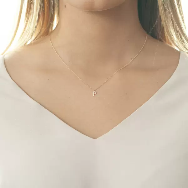 Leaf Jewelry Halskette Letter "P", 14 K Rosegold mit Diamanten Im Verkauf