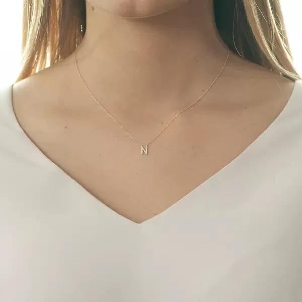 Leaf Jewelry Halskette Letter "N", 14 K Rosegold mit Diamanten zollfrei