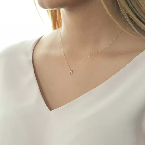 Leaf Jewelry Halskette Letter "N", 14 K Rosegold mit Diamanten zollfrei