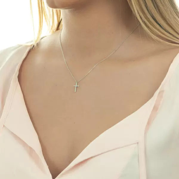 Leaf Jewelry Halskette Kreuz mit Diamanten, 18 K Weißgold Rabatte dieses Monats