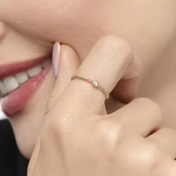 Leaf Jewelry Ring Solitaire, 18 K Rosegold Online