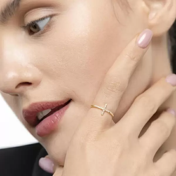Leaf Jewelry Ring Kreuz mit Diamanten, 18 K Gelbgold Hotsell