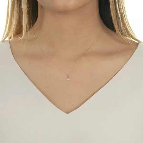 Leaf Jewelry Halskette Letter "L", 14 K Rosegold mit Diamanten Schlussverkauf