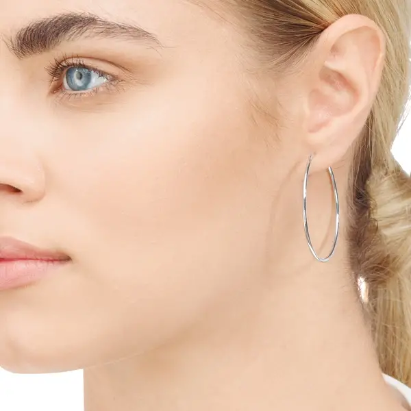 Leaf Jewelry Creole Rund L, 40mm, 14 K Weissgold Günstiger Verkauf