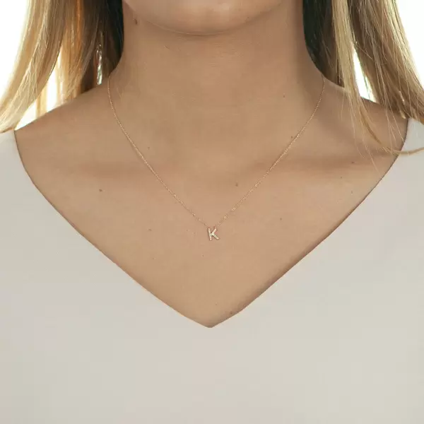 Leaf Jewelry Halskette Letter "K", 14 K Rosegold mit Diamanten Rabatt