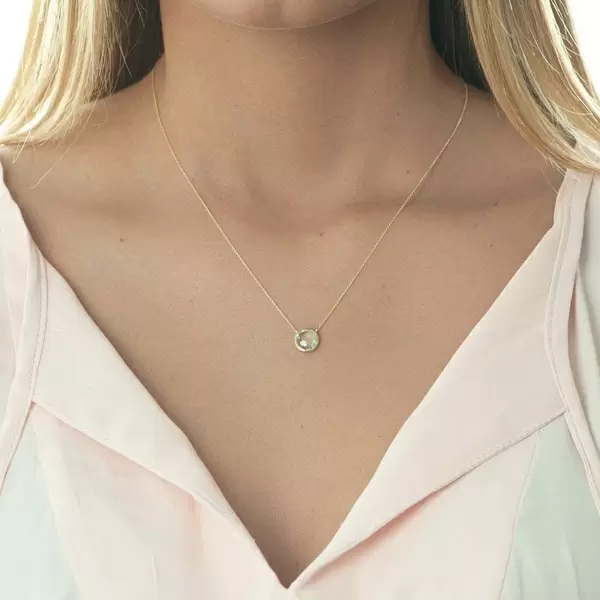 Leaf Jewelry Halskette Grüner Amethyst, 14 K Gelbgold Begrenztes Angebot