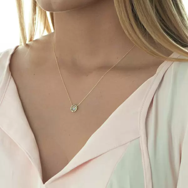 Leaf Jewelry Halskette Grüner Amethyst, 14 K Gelbgold Begrenztes Angebot