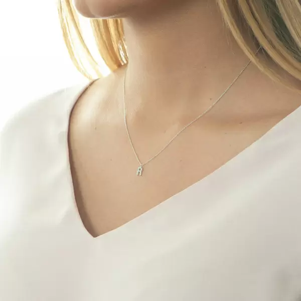 Leaf Jewelry Halskette Letter "R", 14 K Weißgold mit Diamanten Osterangebot