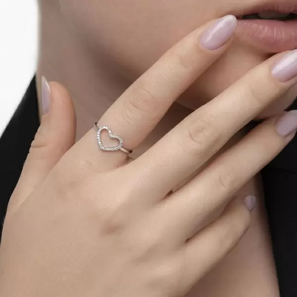 Leaf Jewelry Ring Herz mit Diamanten, 18 K Weißgold Muttertagsangebot