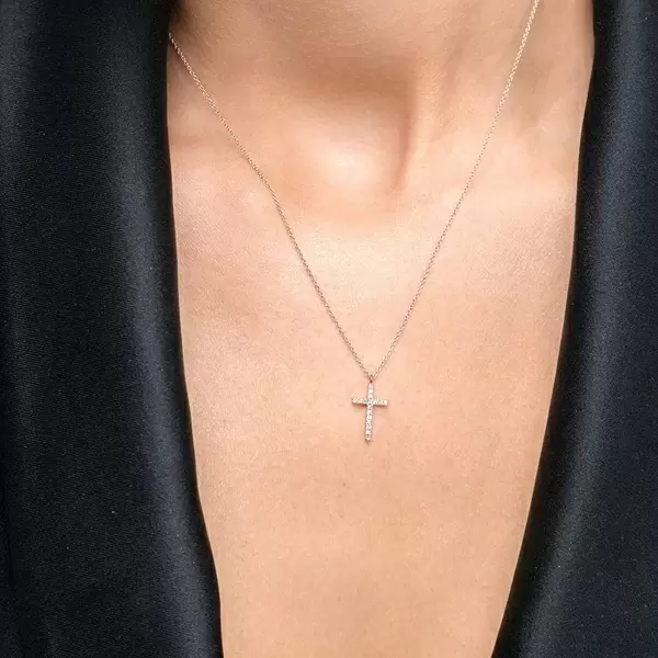 Leaf Jewelry Halskette Kreuz mit Diamanten, 18 K Rosegold Vatertagsangebot