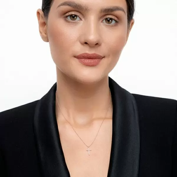 Leaf Jewelry Halskette Kreuz mit Diamanten, 18 K Rosegold Vatertagsangebot