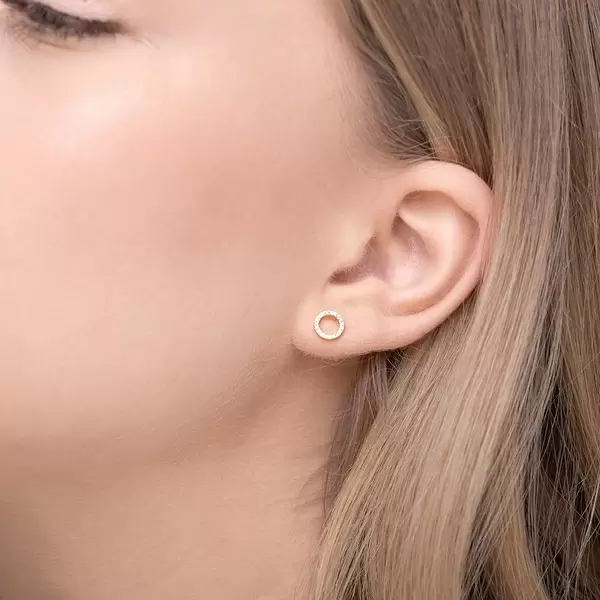 Leaf Jewelry Ohrringe Circle mit Diamanten, 18 K Gelbgold Zeitlich begrenztes Angebot