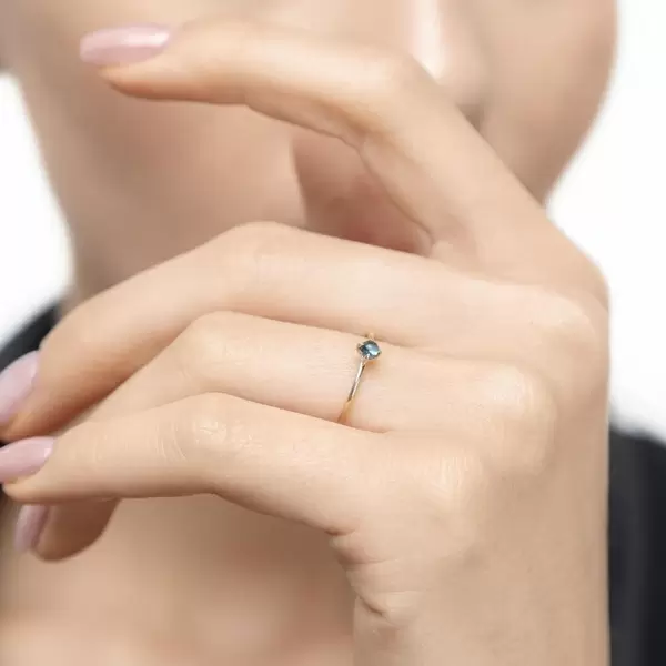 Leaf Jewelry Ring Cabochon, 14 K Gelbgold, Blauer Topas Sonderangebote