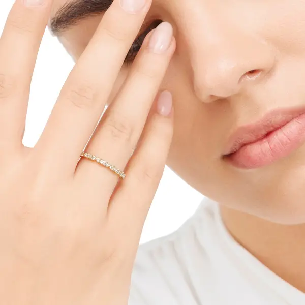 Leaf Jewelry Ring mit Baguette Diamanten, 14K Gelbgold Wochenangebot
