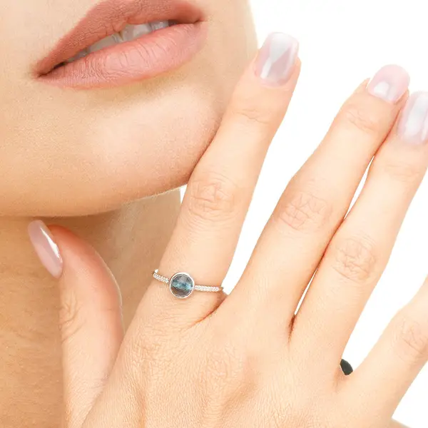 Leaf Jewelry Ring Blue Topas mit Diamanten, 14K Rosegold Letzte 3 Tage