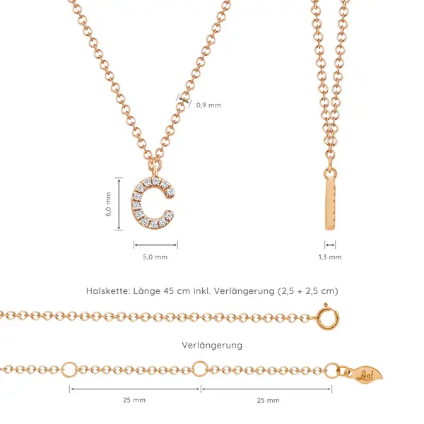 Leaf Jewelry Halskette Letter "C", 14 K Rosegold mit Diamanten JETZT KAUFEN