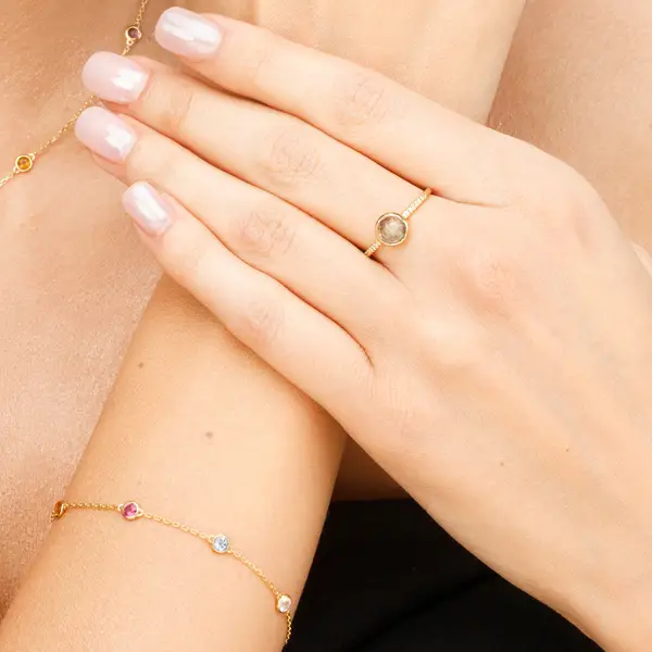 Leaf Jewelry Ring Labradorit mit Diamanten, 14K Gelbgold Neueste Stile