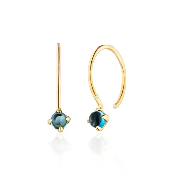 Leaf Jewelry Ohrringe Cabochon, Blaue Topas, 14 K Gelbgold Letzter Tag