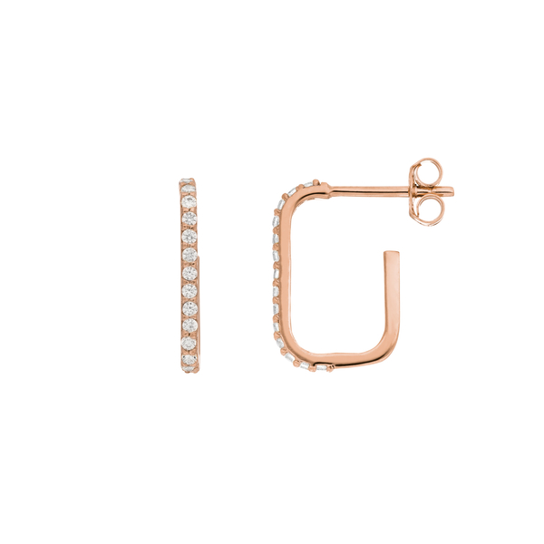 Leaf Jewelry Mini Creole Square mit Zirkonia, 18 K Rosegold vergoldet Schlussverkauf