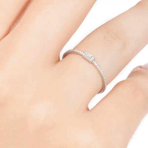 Leaf Jewelry Ring mit Diamanten, Tiny Baguette, 14K Weißgold Muttertagsangebot