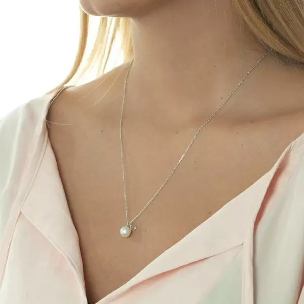 Leaf Jewelry Halskette Two Drop, 925 Sterlingsilber, Perle/Bergkristall im Angebot