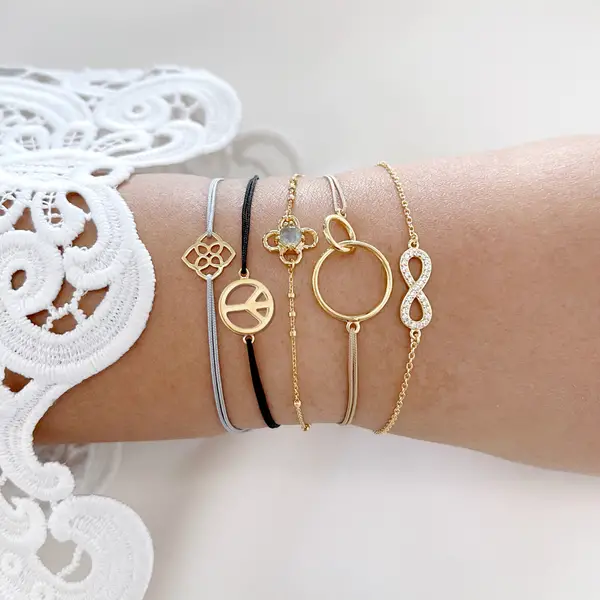 Leaf Jewelry Glücksarmband PEACE, 18 K Rosegold vegoldet, Grau Günstiger Verkauf