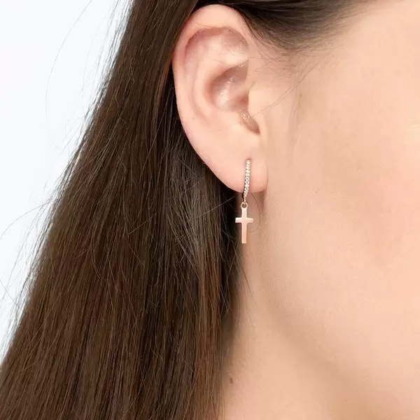 Leaf Jewelry Single Creole CROSS/Zirkonia, 18 K Rosegold vergoldet VIP-Rabatte