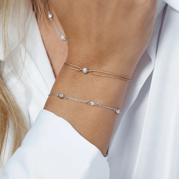 Leaf Jewelry Glücksarmband Pure mit Perle, 925 Sterlingsilber, Beige Neueste Stile