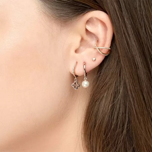 Leaf Jewelry Single Creole CLOVER/Zirkonia, 18 K Rosegold vergoldet Blitzverkäufe