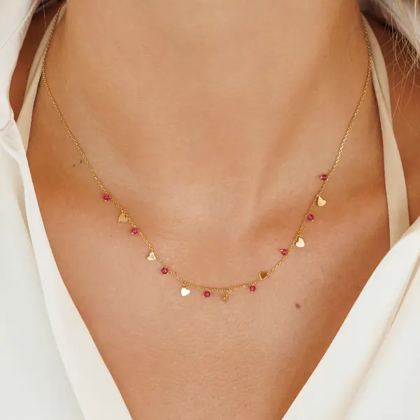 Leaf Jewelry Halskette Hearts Rubin, 18 K Gelbgold vergoldet Rabatt
