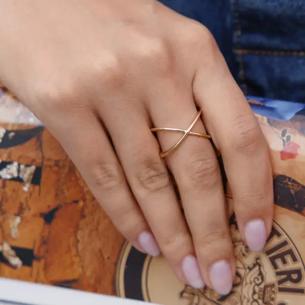 Leaf Jewelry Ring X Cross, 18 K Gelbgold vergoldet, Größe 54 Preisnachlass