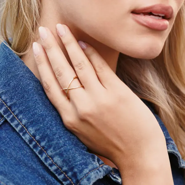 Leaf Jewelry Ring X Cross, 18 K Gelbgold vergoldet, Größe 54 Preisnachlass