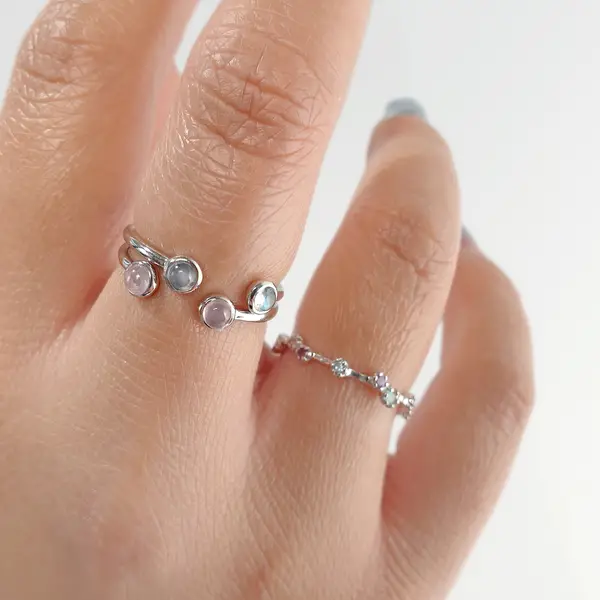 Leaf Jewelry Silber Open Ring, Rosenquarz Blitzangebot