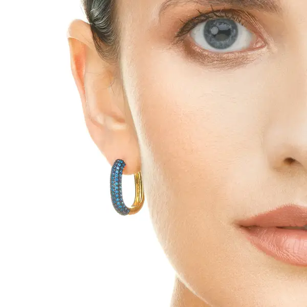 Leaf Jewelry Silber Creole, PAVE Blau, Gelbgold Sonderangebot der Fabrik