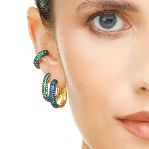 Leaf Jewelry Silber Creole, PAVE Blau, Gelbgold Sonderangebot der Fabrik
