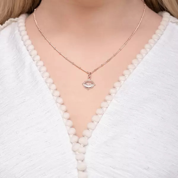 Leaf Jewelry Halskette Evil Eye, 45cm, 18 K Rosegold vergoldet Vierteljährliche Förderung