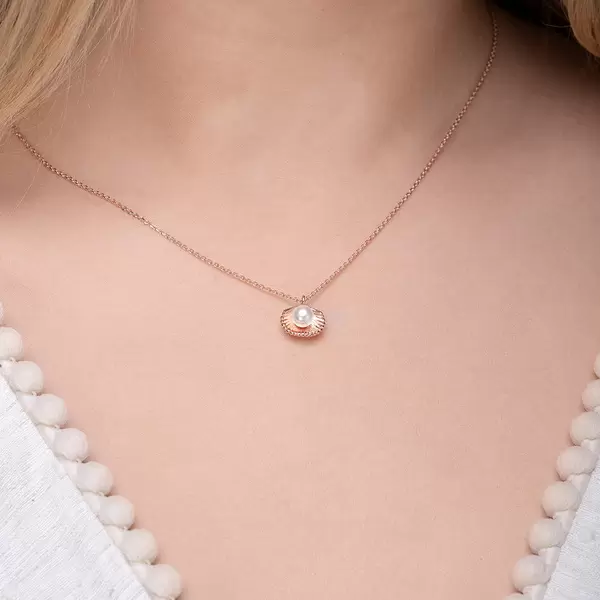 Leaf Jewelry Halskette Muschel mit Perle, 18 K Rosegold vergoldet Black Friday Preise