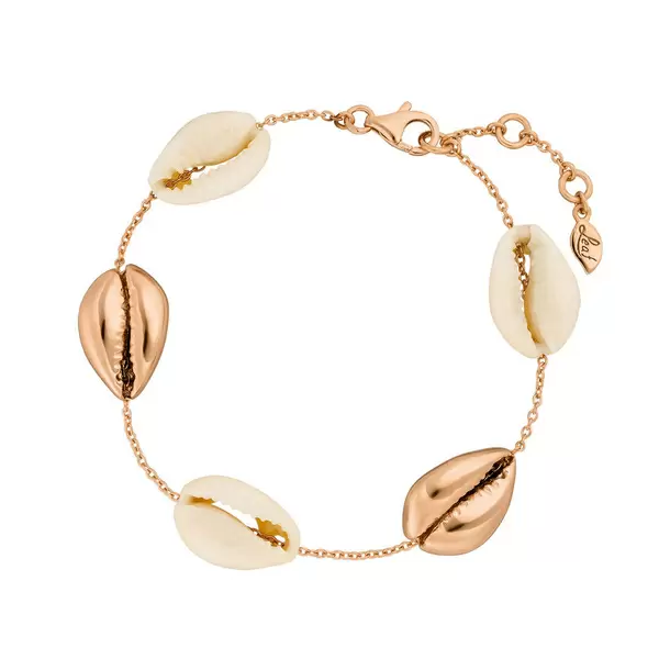 Leaf Jewelry Armkette 5 Cowrie Shells, 18 K Rosegold vergoldet Verkauf