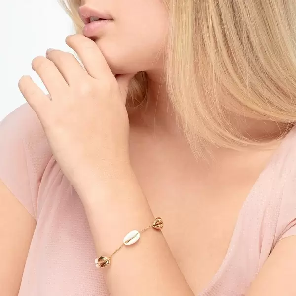 Leaf Jewelry Armkette 5 Cowrie Shells, 18 K Rosegold vergoldet Verkauf