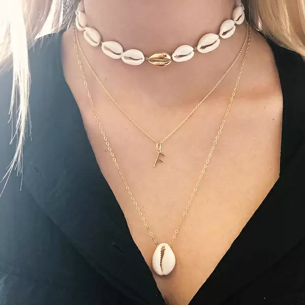 Leaf Jewelry Halskette Cowrie Shell, 55 cm, 18 K Rosegold vergoldet Blitzverkäufe