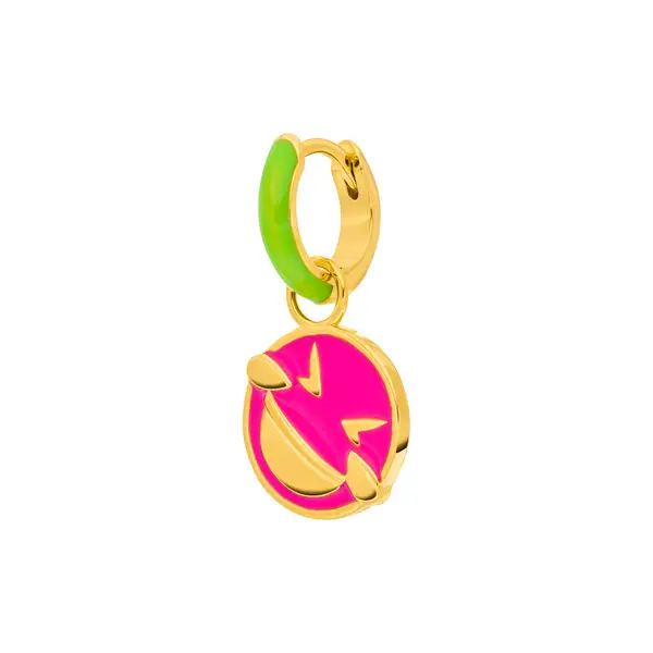 Leaf Jewelry Single Creole "LOL" EMOJI, 18 K Gelbgold vergoldet Großer Ausverkauf
